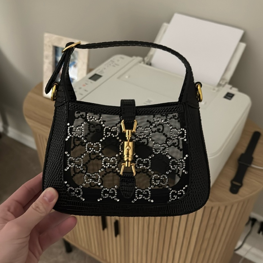 Gucci Black Monogram Mini Shoulder Bag with Gold Hardware - Picture 2 of 5